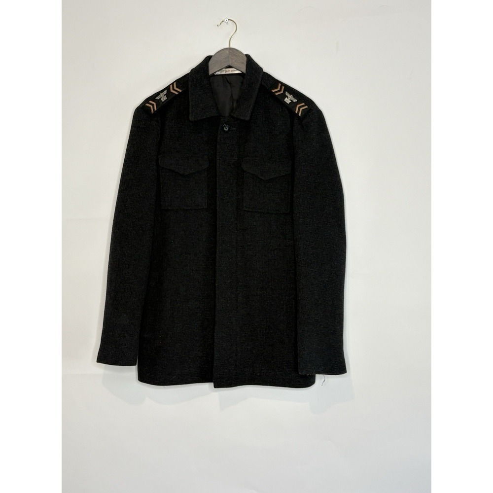VTG BOY LONDON Mens 100 US Medium Gray Wool Military Jacket Coat Eagle Logo Pin